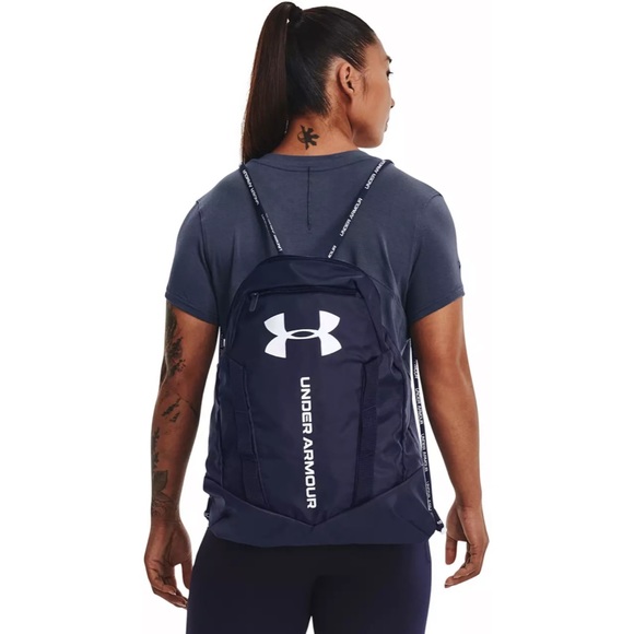UNDER ARMOUR • Midnight Navy Metallic Silver UA Undeniable Sackpack Backpack - Picture 2 of 4